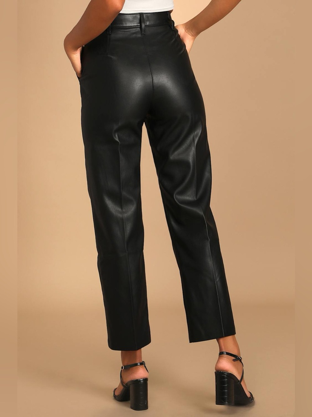 Black Faux Leather Trouser Pants - Picture 3 of 9
